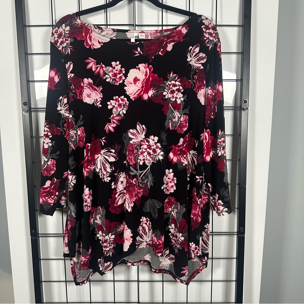 Elle Black/Pink Scoopneck 3/4 Sleeve Tunic Women's XL